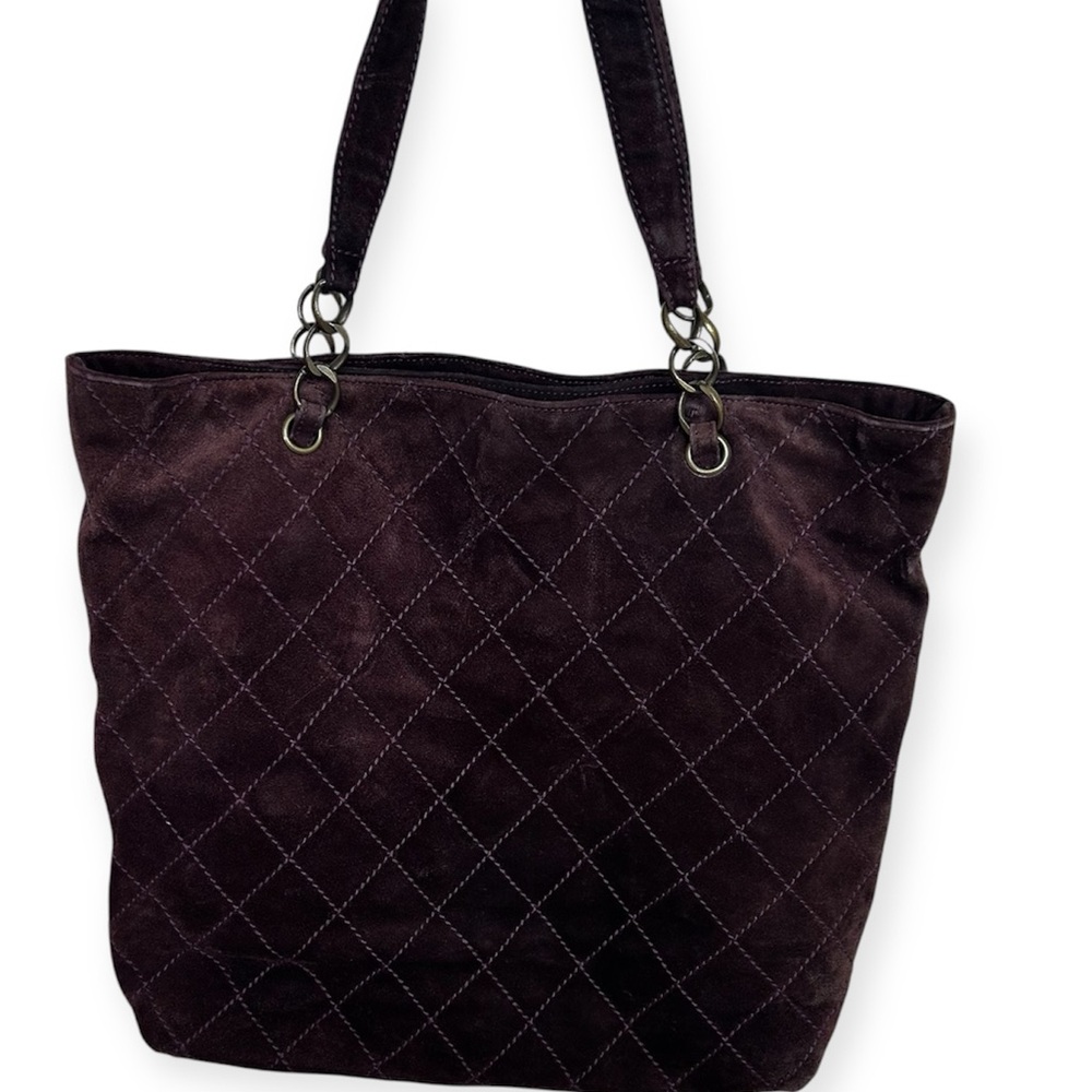 CHANEL Dark Brown Quilted Suede Shoulder Tote with Gold Hardware - Picture 4 of 14